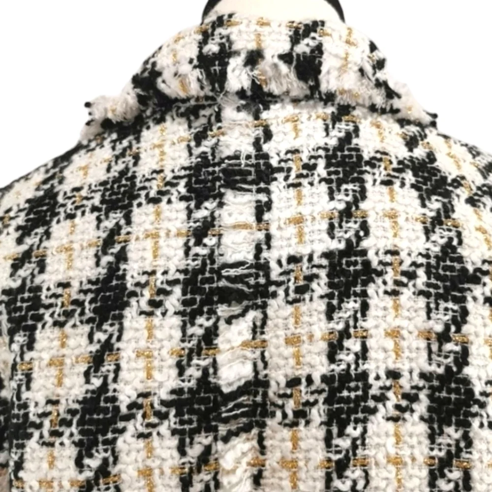 House of Harlow 1960 Tweed Houndstooth Blazer Gold Button Cropped Jacket Sz S - Picture 6 of 9